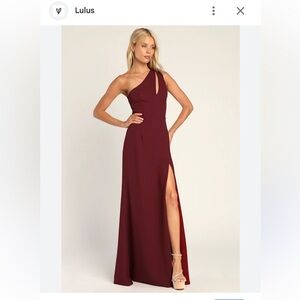 Lulus Enchanted Energy Burgundy One-Shoulder Maxi Dress